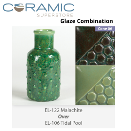 Malachite EL122 over Tidal Pool EL106 Glaze Combination Malachite EL122 over Tidal Pool EL106 Glaze Combination